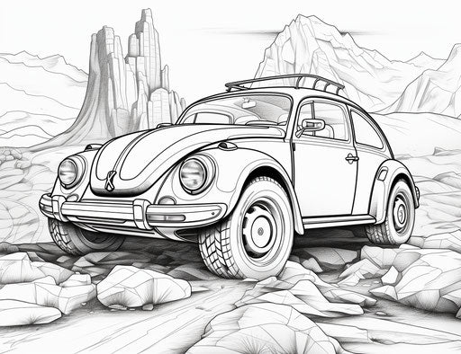 Car drawing in Louis style, light gray and black