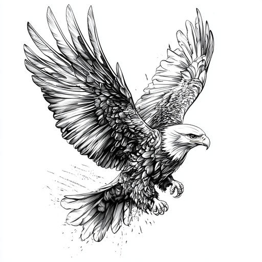 Male thigh tattoo with soaring eagle on white background