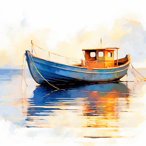 Boat clipart in the style of Impressionistic Art, on white background