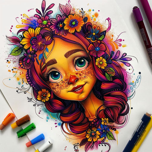 Playful summer henna tattoo sketch with exaggerated features