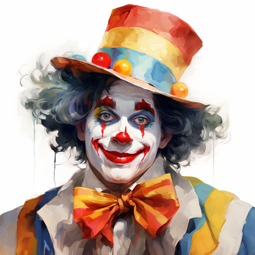 Clown illustration in the style of oil painting, on white background