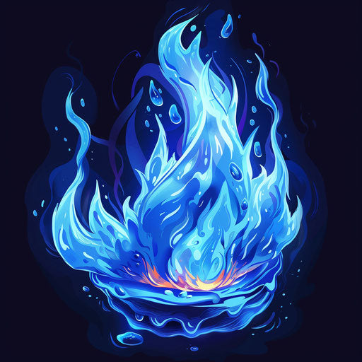 Flame fire icon vector, Cyril Rolando style, navy blue and azure, water luminosity