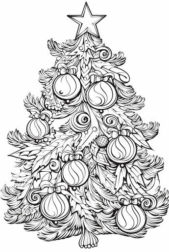 Christmas tree coloring page in the style of Ilford Pan 400