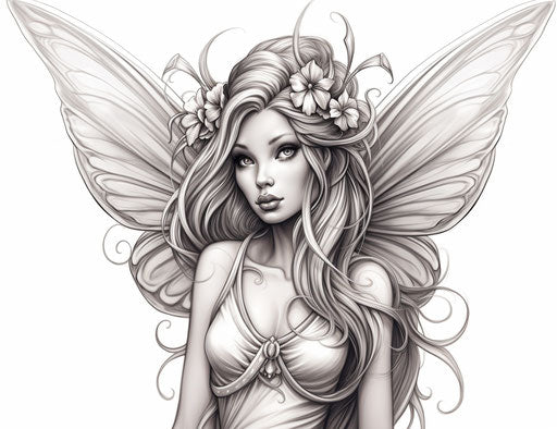 Fairy with wand and wings, hand drawn in anne stokes style