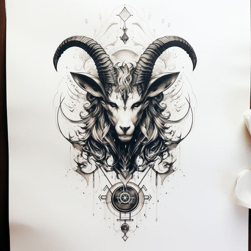 Capricorn tattoo on white paper