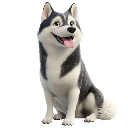 3D husky on flat white background, isolated clipart