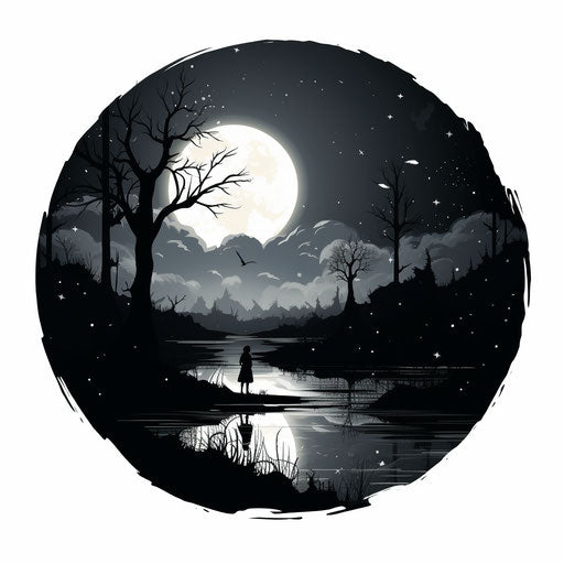 Night illustration in the style of Chiaroscuro Art, on white background