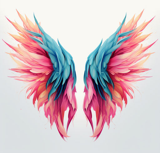 Isolated wings framed with bright colors and bold shapes