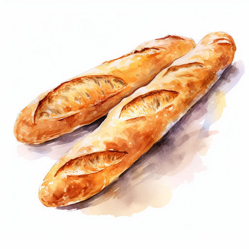 Baguette clipart in the style of Oil painting, on a white background