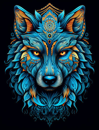 Hand-drawn wolf head with pattern tattoo illustration