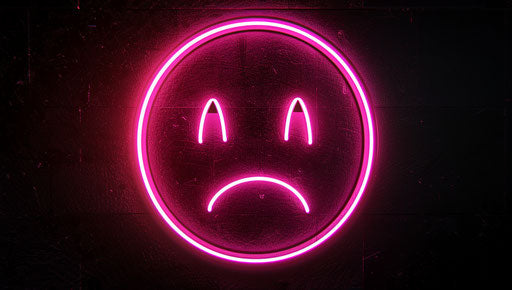 Neon sad face logo icon for captivating concept