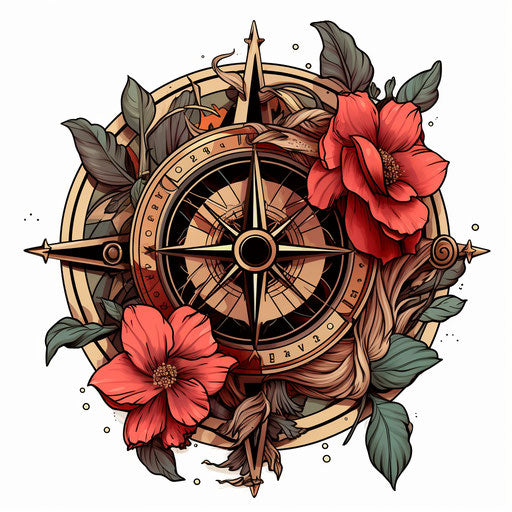 Compass circle tattoo coven sticker, neotraditional style