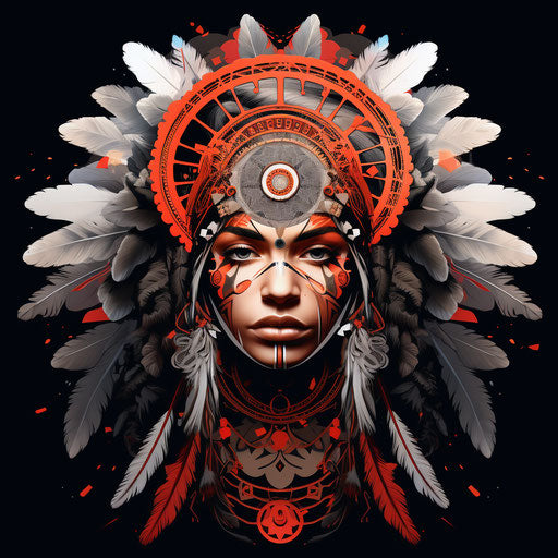 Mandalas of Native American women in dark silver and red