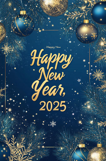 Happy New Year 2025: blue and gold festive design