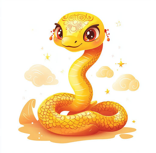 Cute cartoon snake, Chinese New Year elements, gold color