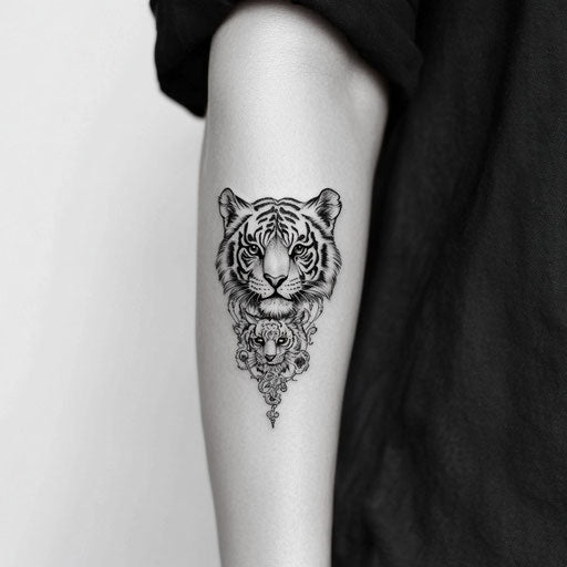 Sak yant tattoo with a twin tiger motif