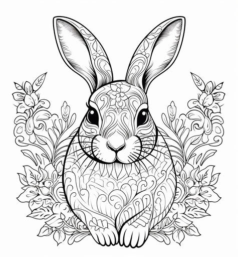 Cute rabbit coloring page, exotic ornamental style