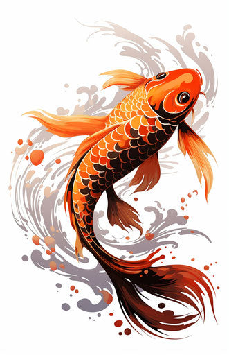 Japanese style koi carp on white background, dark orange and black