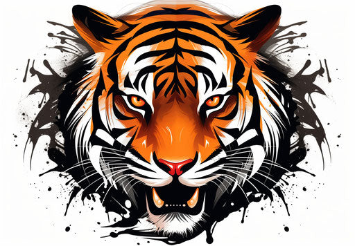 Tiger outline design image in black and orange on white background