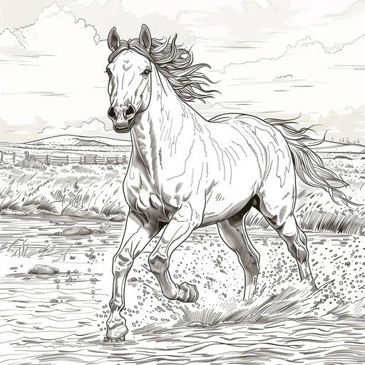 Wild horse running free - Coloring book page