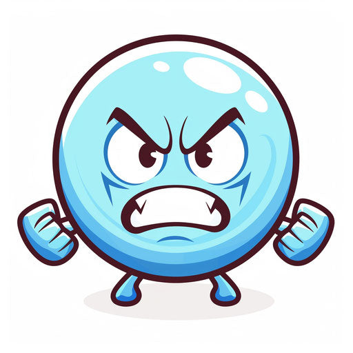 Angry emoji in light blue circle on white background