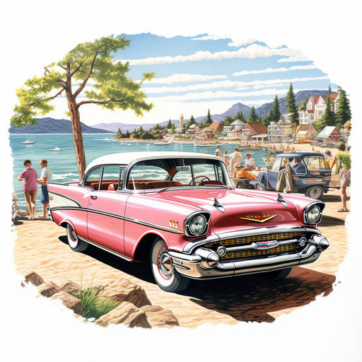 Red and white vintage car