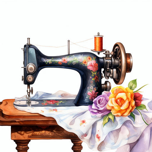 Sewing illustration in the style of Oil painting, on white background
