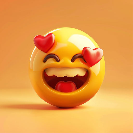 Yellow emotion with hearts, cartoon realism style, handsome