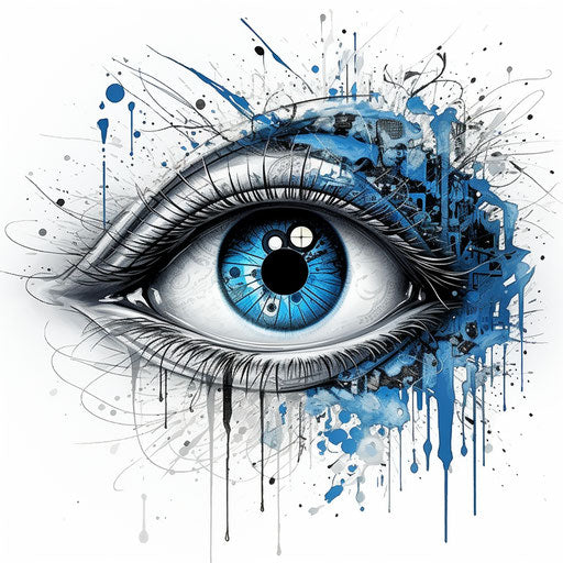 Tattooed eye, cyberpunk mysticism, supernatural realism