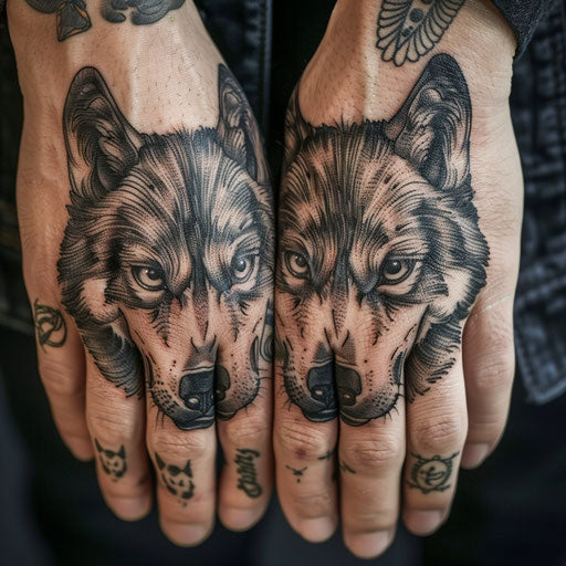 Wolf knuckle tattoos, David Palumbo style
