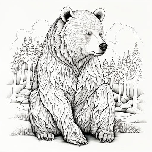 Bear coloring pages for kids in black and white