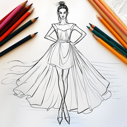 High-fashion model in simple dress on a runway