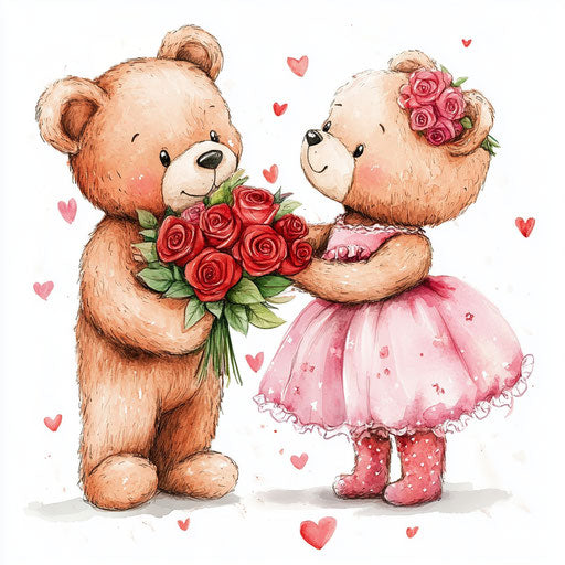 Valentine's Day teddy bears with roses
