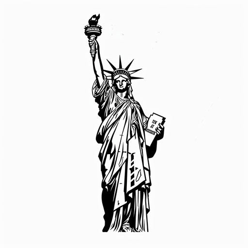 Minimalist black and white sketch of the Statue of Liberty
