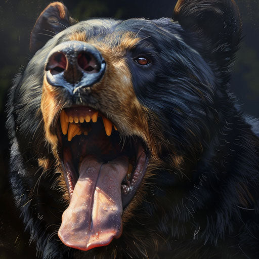 Closeup of bear's face revealing long tongue.