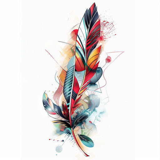 Abstract feather with geometric shapes and vibrant colors