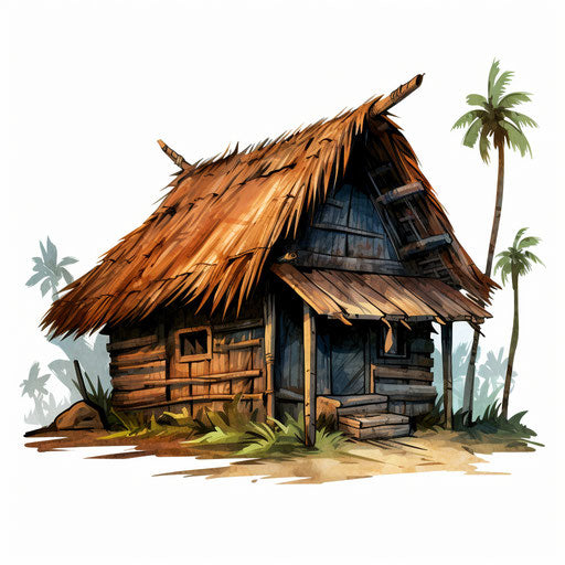 Cabin illustration in the style of Chiaroscuro Art, on white background
