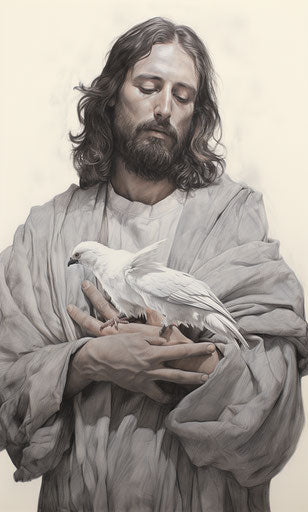 Jesus holding a pigeon tattoo by Dan Kadlec
