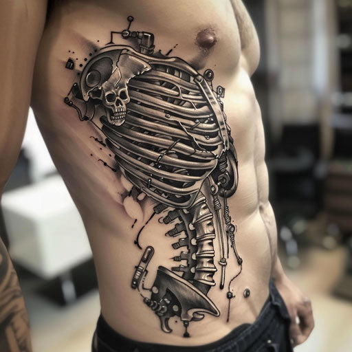Rib tattoos for men with mechanical elements