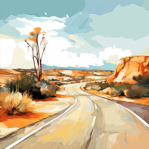 Highway in oil painting style on white background