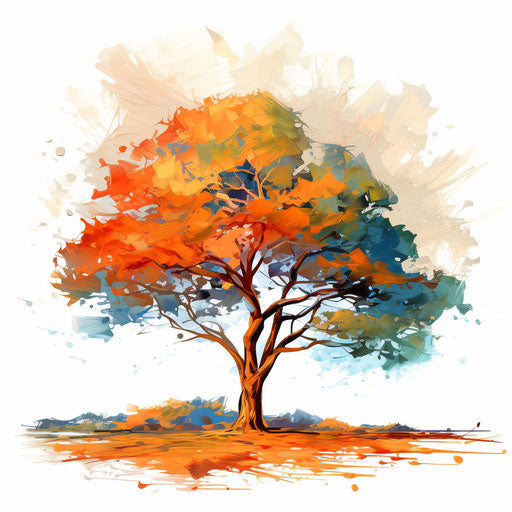 Tree clipart in the style of Impressionistic Art, on white background