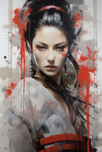 Samurai women with sword, canvas artwork print