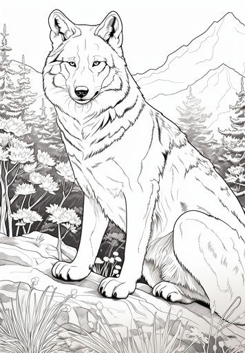 Wolf coloring book in caffenol style