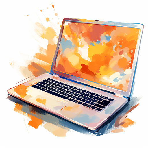 Laptop illustration in the style of Impressionistic Art, on white background