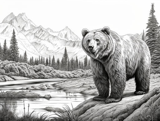 Grizzly bear coloring pages in precisionist art style