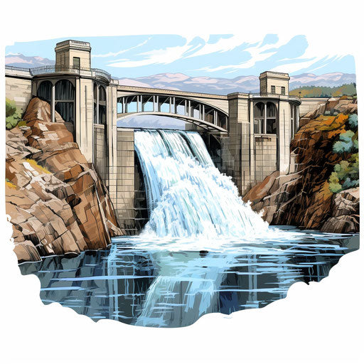 Oil painting of dam clipart on white background