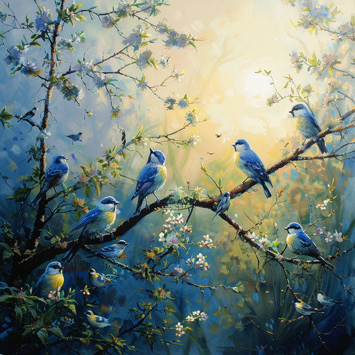 Nature's harmony: symphony of spring birds chirping at dawn