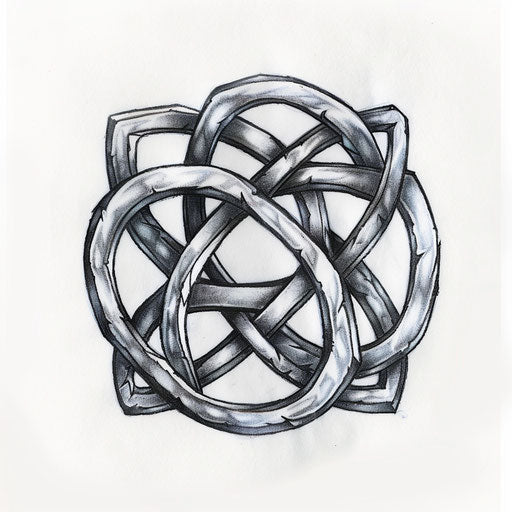 Celtic knot symbol of eternity in black and gray on white paper