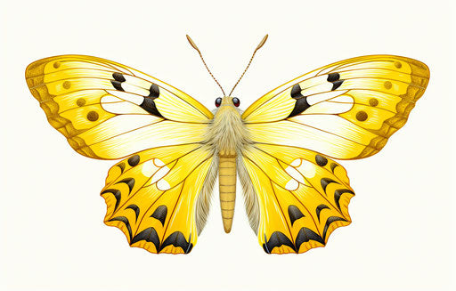Yellow cartoon butterfly on white background, free brushwork