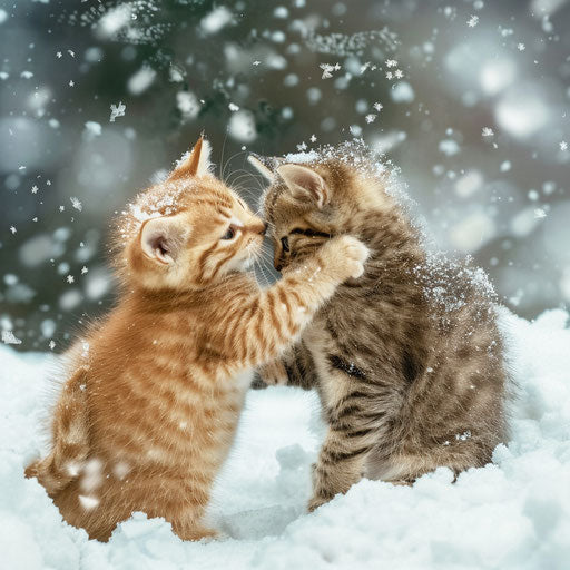 Brown kittens playing in the snow